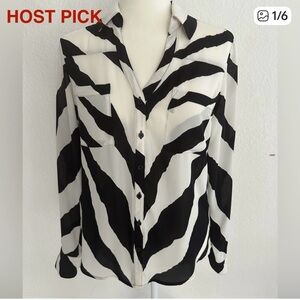 Express Black and White Striped Button Down Shirt